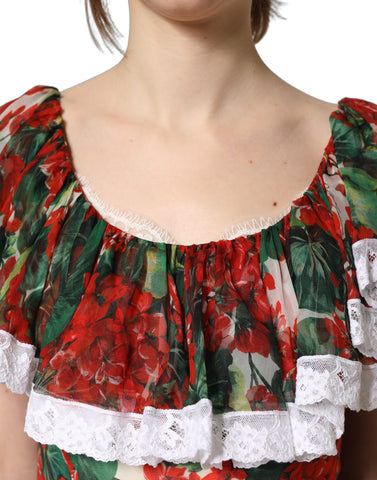 Multicolor Geranium Flower Lace Maxi Dress