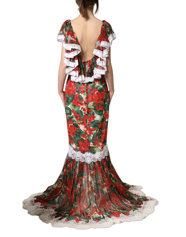 Multicolor Geranium Flower Lace Maxi Dress