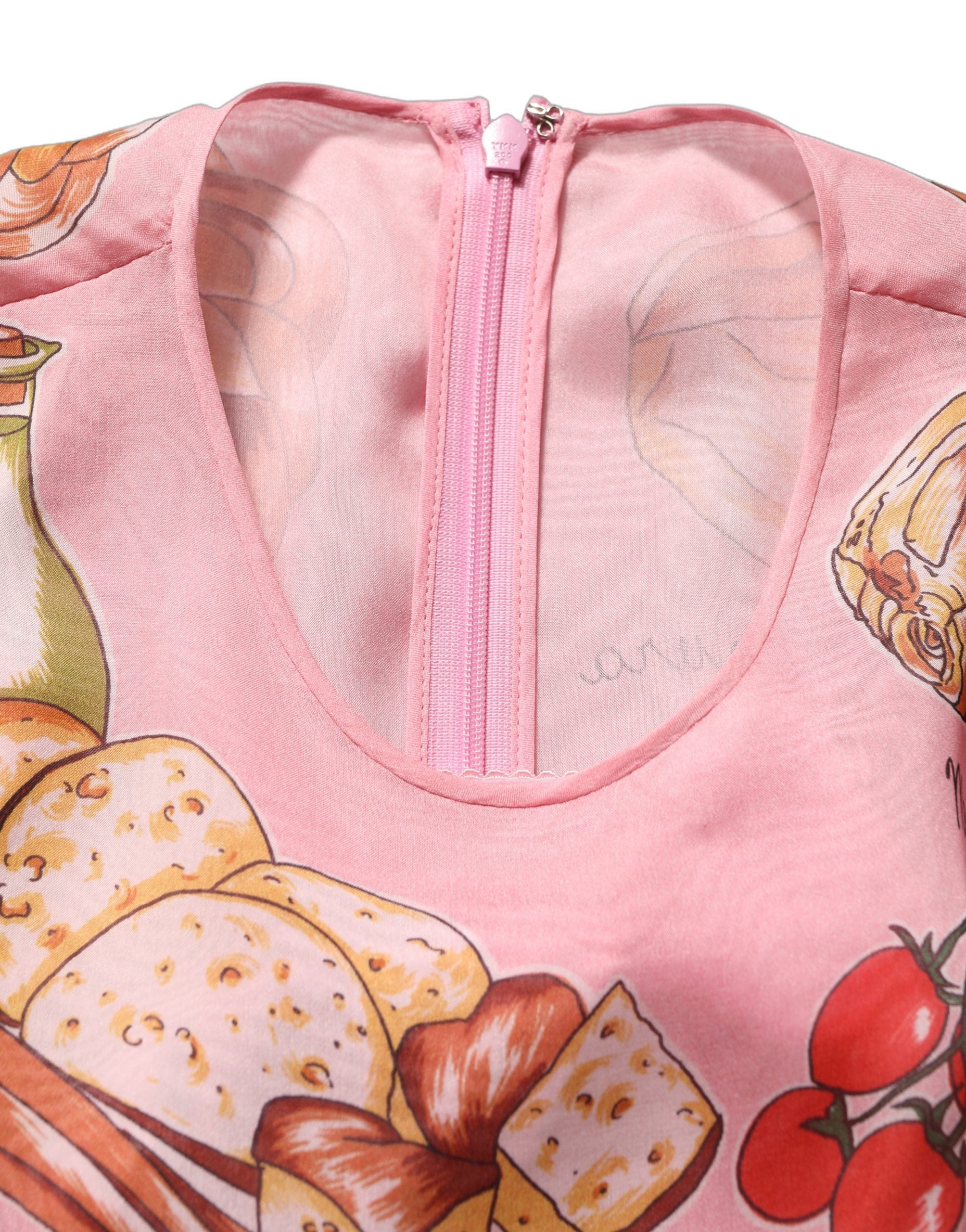 Light Pink Bread Print Pleated Maxi Dress