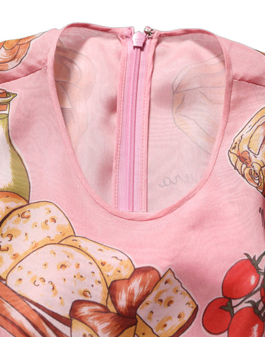 Light Pink Bread Print Pleated Maxi Dress