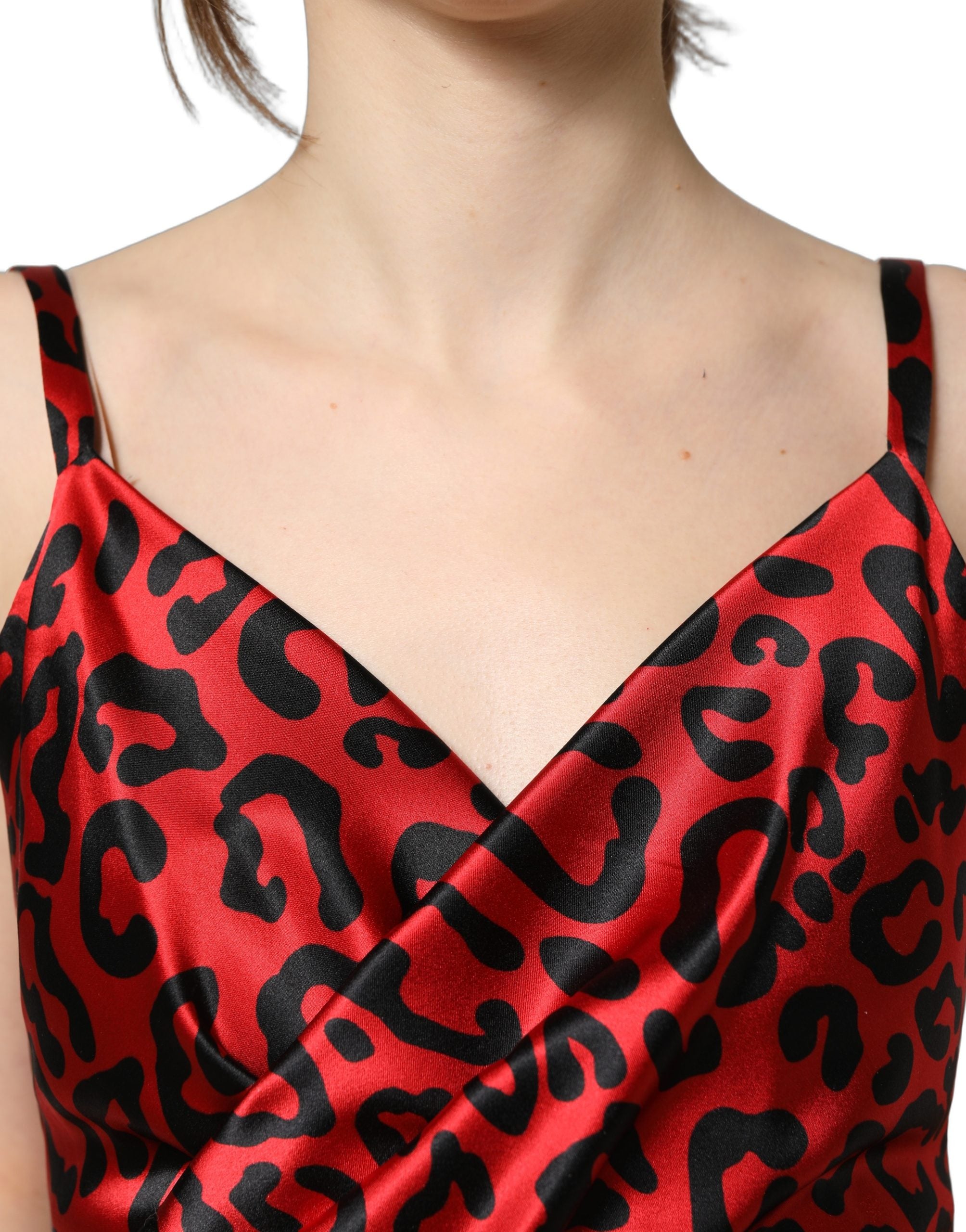 Red Leopard Draped Sleeveless Maxi Dress