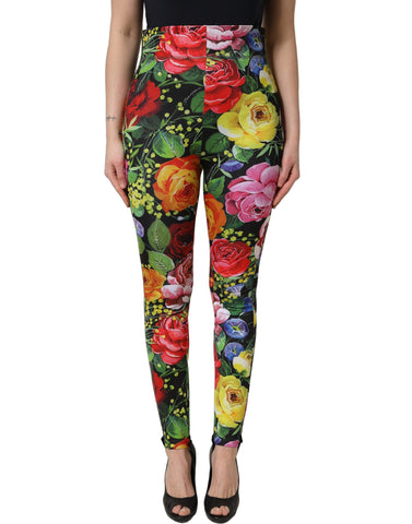 Multicolor Floral Stretch Jersey Leggings Pants