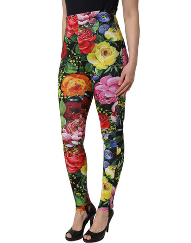 Multicolor Floral Stretch Jersey Leggings Pants