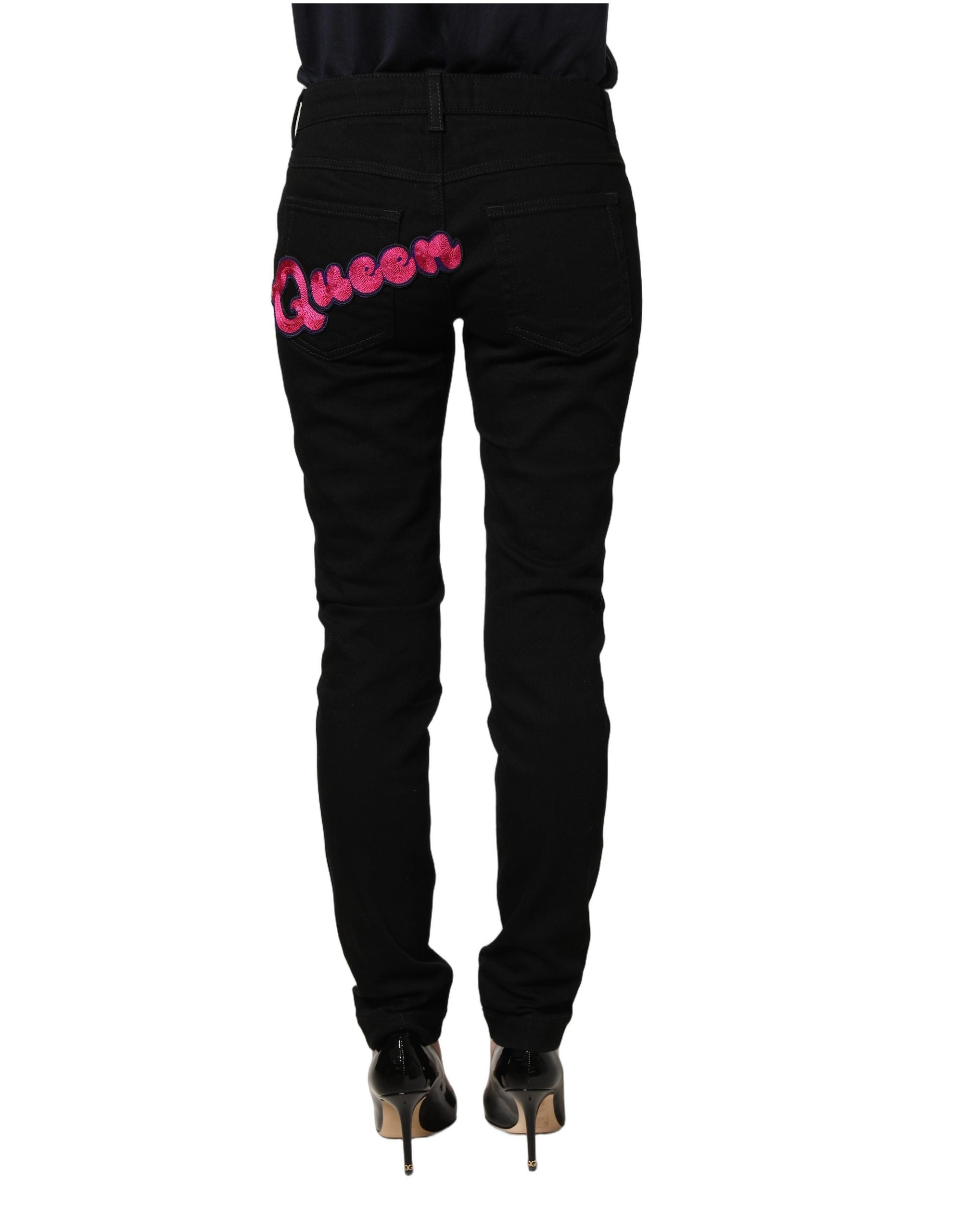 Black Queen Embroidery PRETTY Denim Jeans