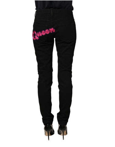 Black Queen Embroidery PRETTY Denim Jeans