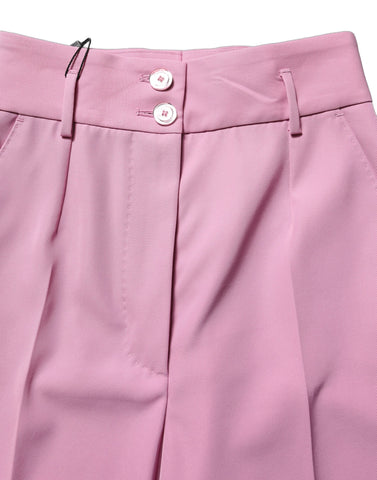 Pink High Waisted Polyester Trouser Pants