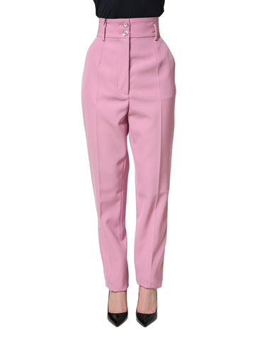 Pink High Waisted Polyester Trouser Pants