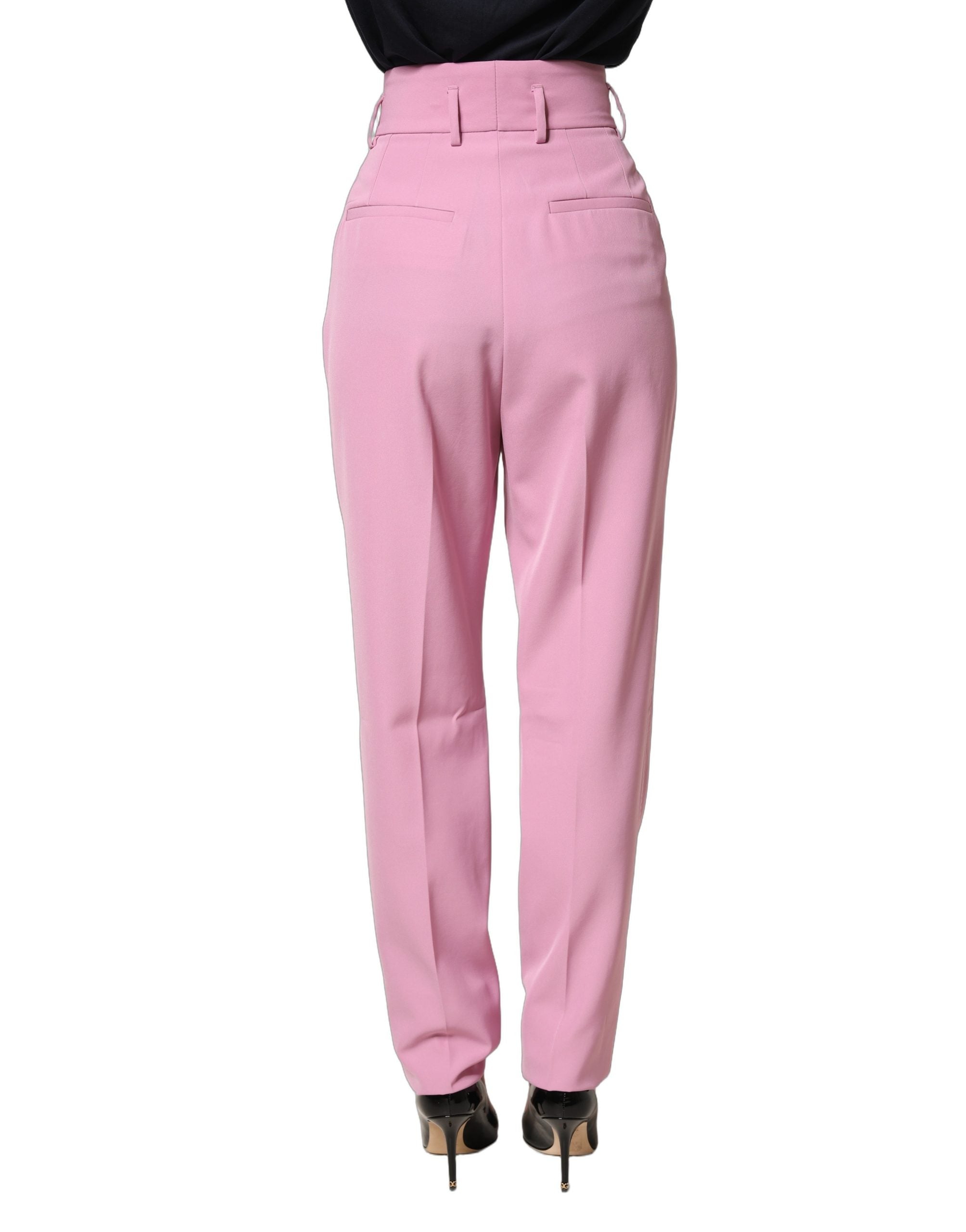 Pink High Waisted Polyester Trouser Pants
