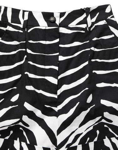 Black White Zebra Print Cotton High Waist Shorts