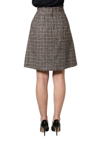 Brown Tweed Kick Pleat High Waist Mini Skirt