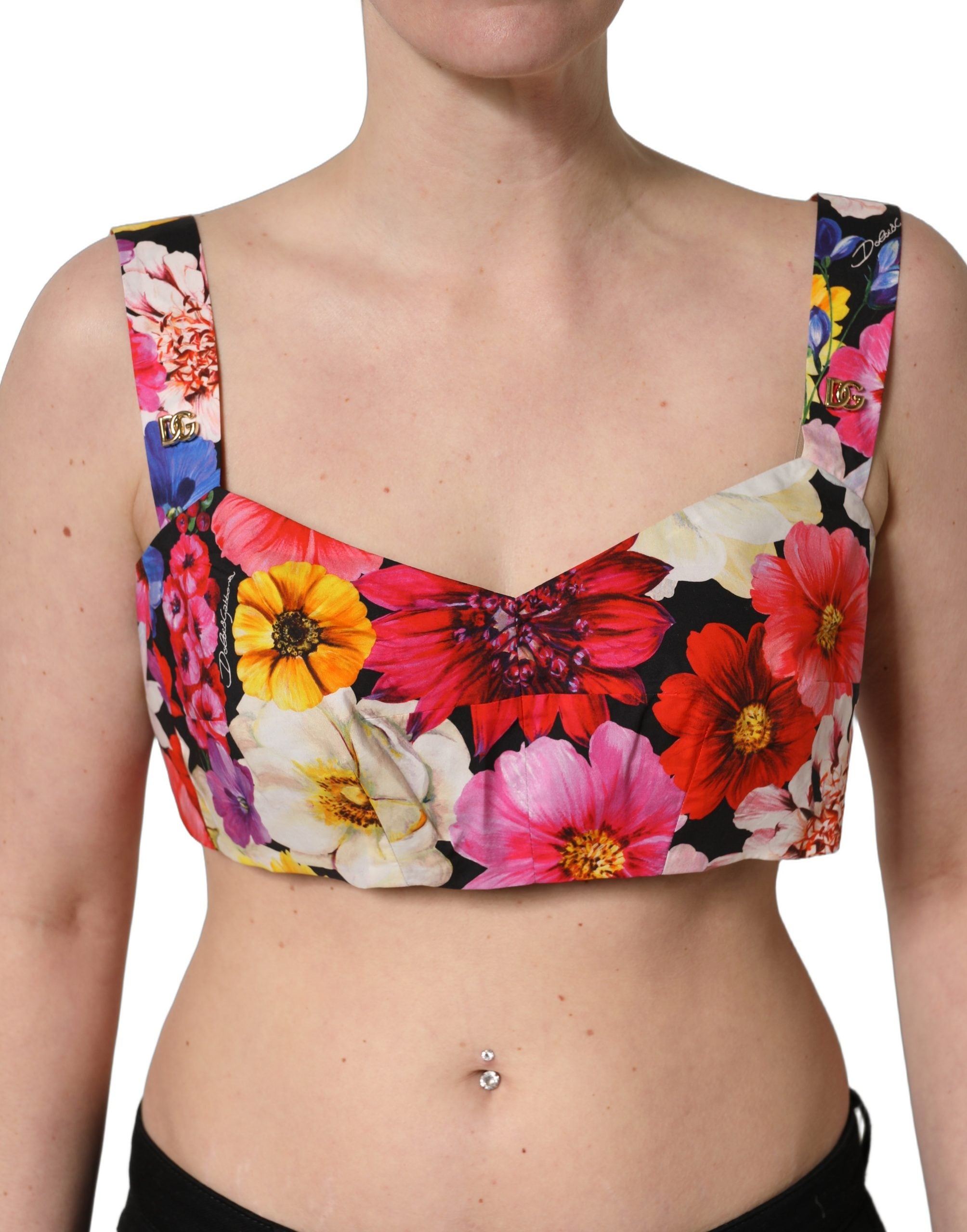 Multicolor Floral Cropped Bustier Tank Top