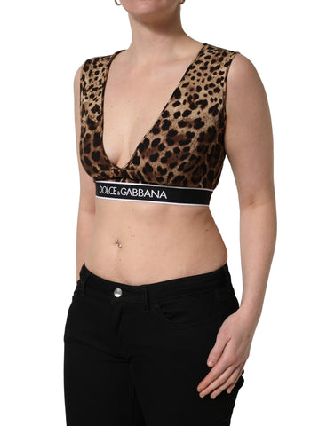 Brown Leopard Print Cropped Silk Tank Top