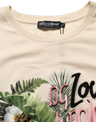 Beige Jungle Print Cotton Round Neck T-Shirt