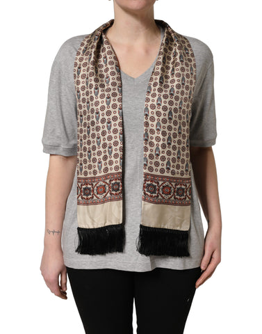 Gray Cotton V-neck Owl Silk Scarf Top T-shirt