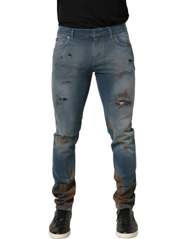 Blue Distressed Mid Waist Skinny Denim Jeans