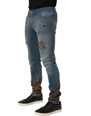 Blue Distressed Mid Waist Skinny Denim Jeans