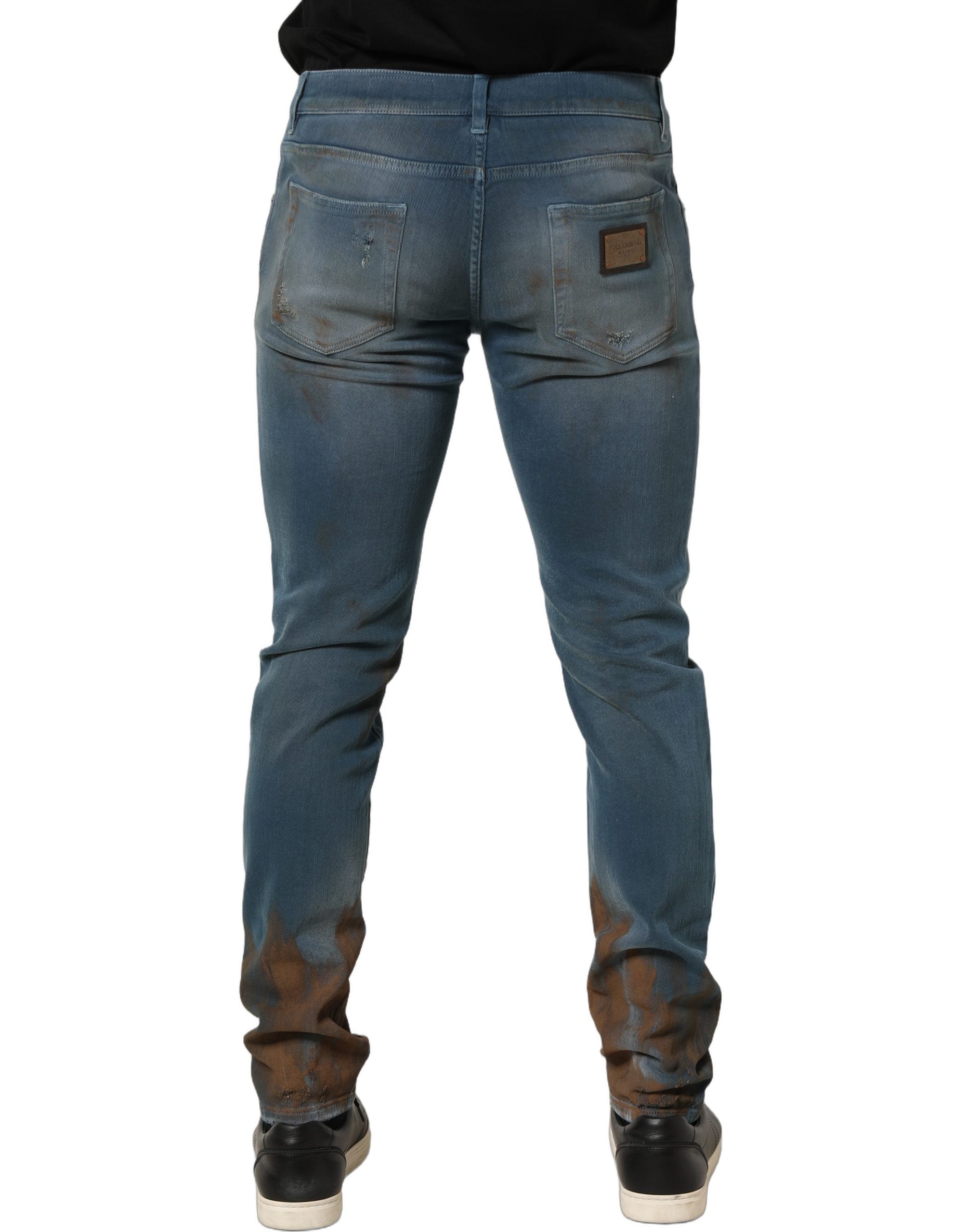 Blue Distressed Mid Waist Skinny Denim Jeans