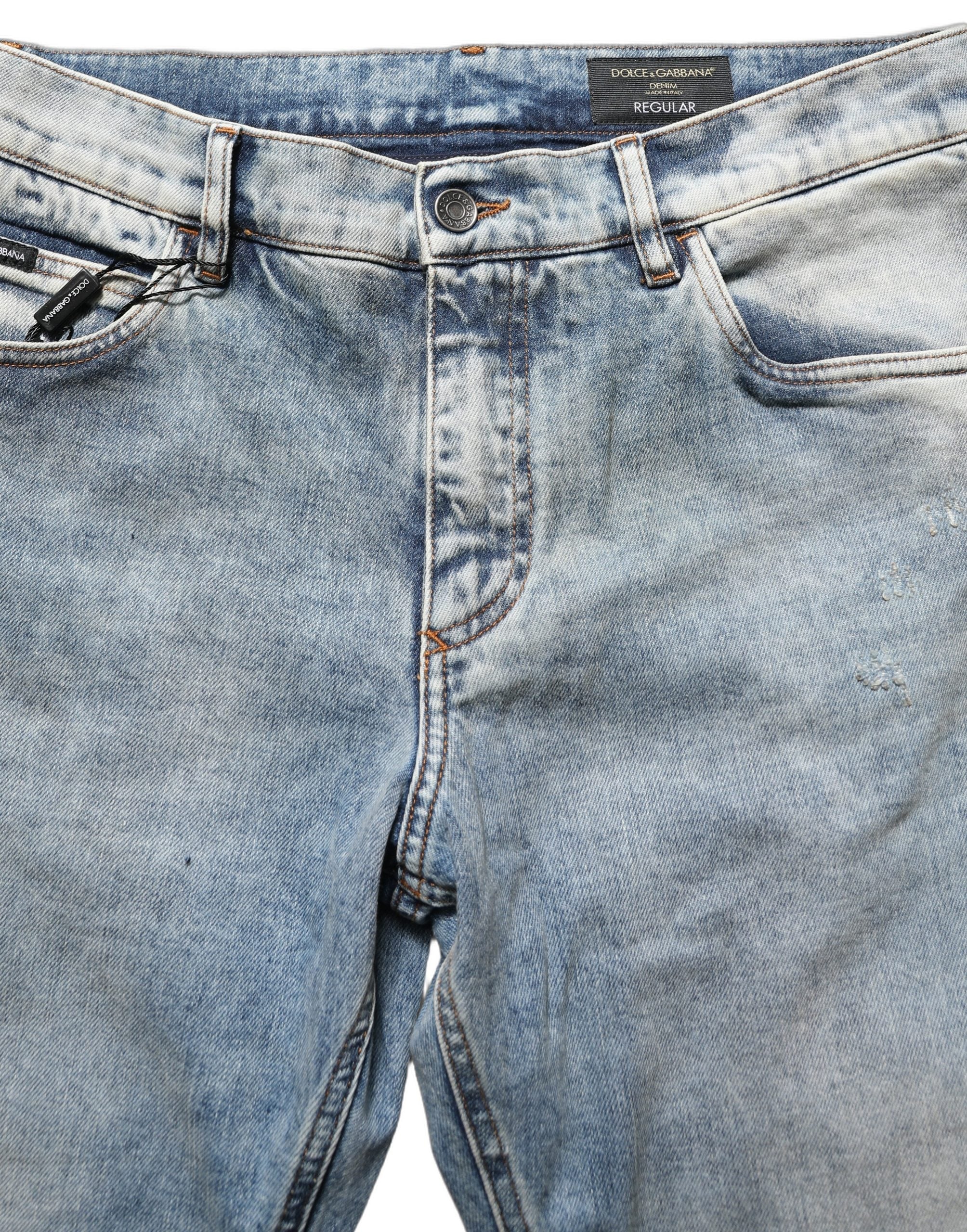 Blue Washed Mid Waist Straight Men Denim Jeans