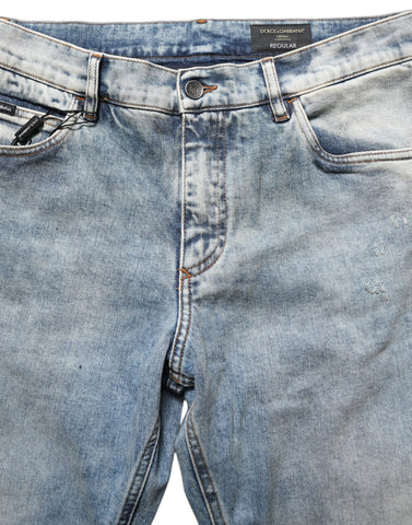 Blue Washed Mid Waist Straight Men Denim Jeans