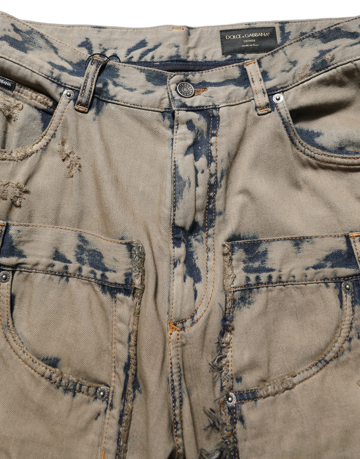 Beige Bleached Deconstructed Men Denim Jeans