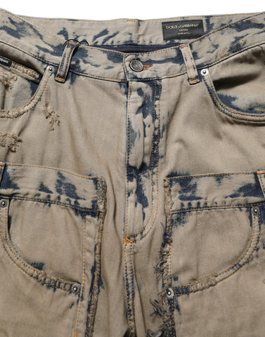 Beige Bleached Deconstructed Men Denim Jeans
