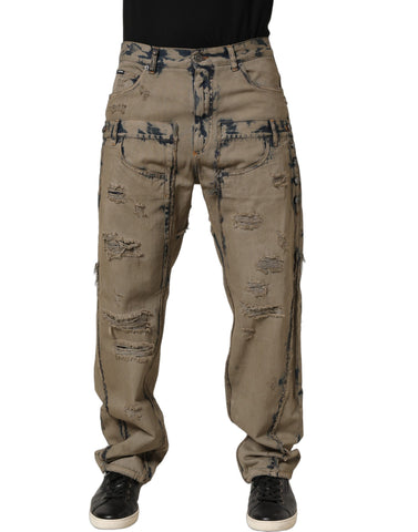 Beige Bleached Deconstructed Men Denim Jeans