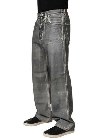 Grey Washed Mid Waist Straight Denim Jeans
