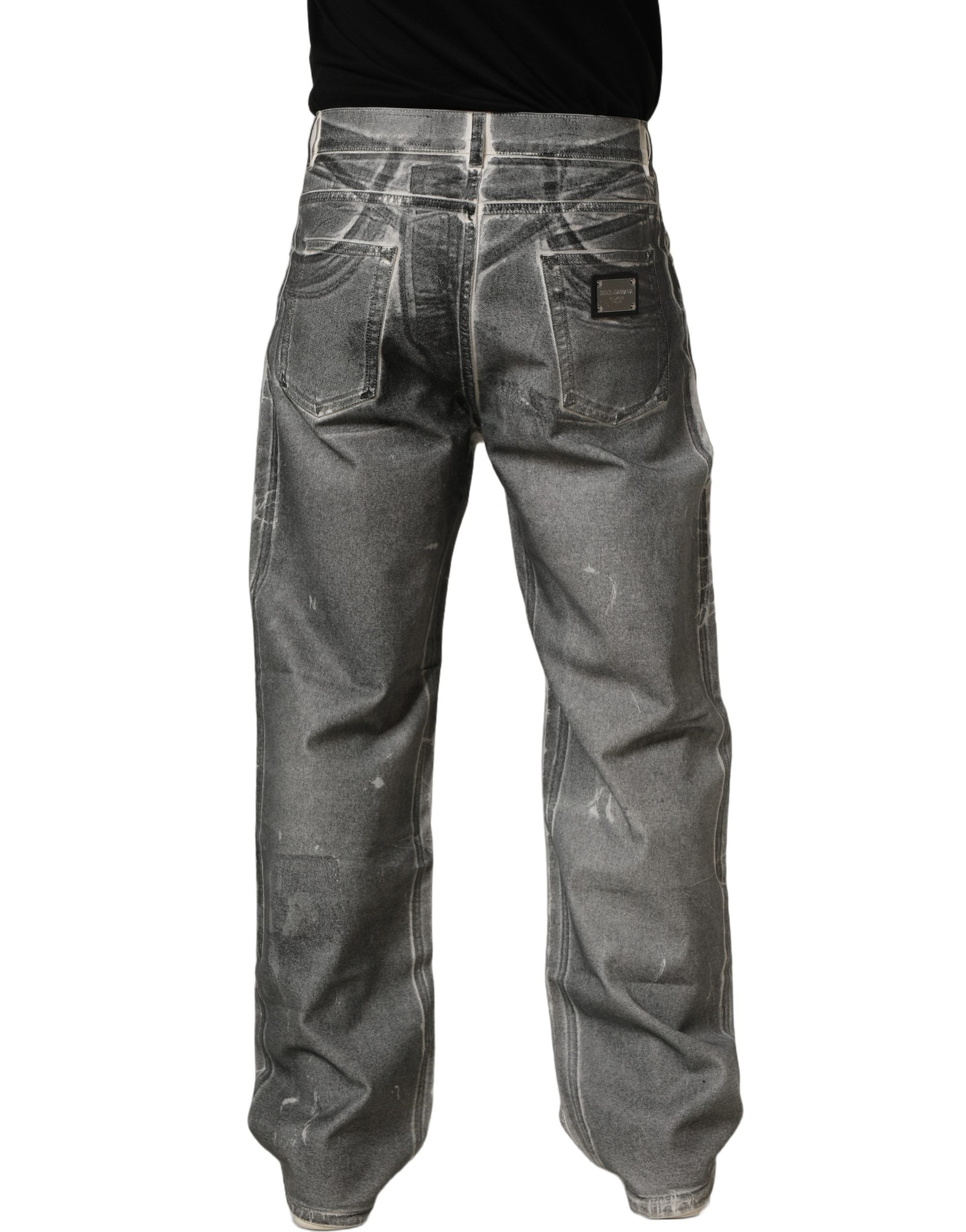 Grey Washed Mid Waist Straight Denim Jeans