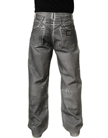 Grey Washed Mid Waist Straight Denim Jeans