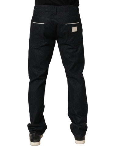 Black Cotton Mid Waist Classic Men Denim Jeans