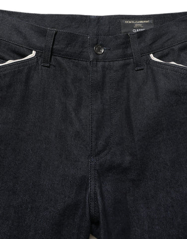 Black Cotton Mid Waist Classic Men Denim Jeans