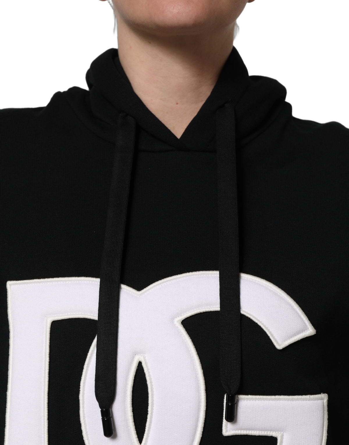 BlackWhite Appliqué Hooded Sweatshirt Sweater