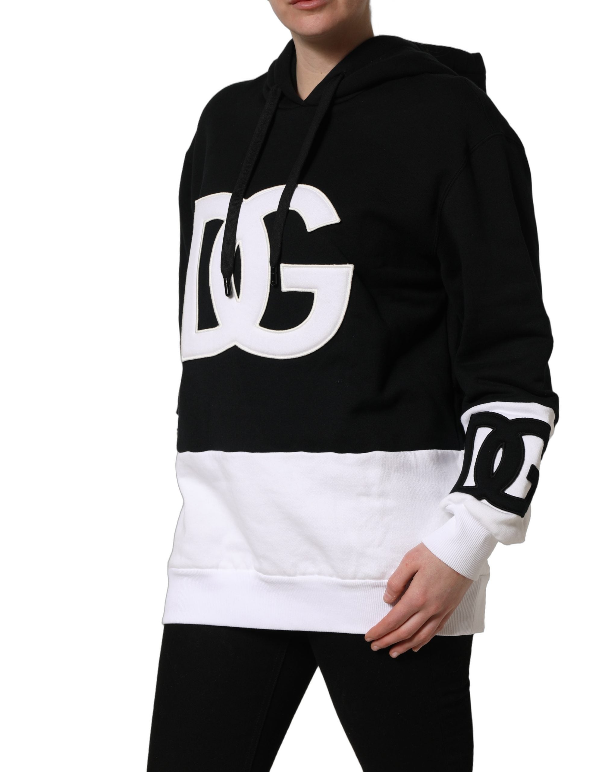 BlackWhite Appliqué Hooded Sweatshirt Sweater