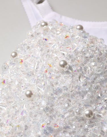 White Pearls Beaded Corset Bustier Crop Top