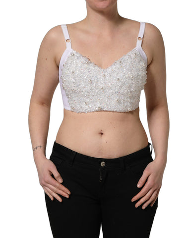 White Pearls Beaded Corset Bustier Crop Top