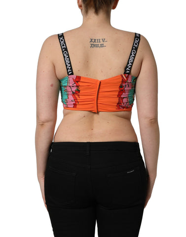 Turquoise Vegetable Print Silk Crop Tank Top