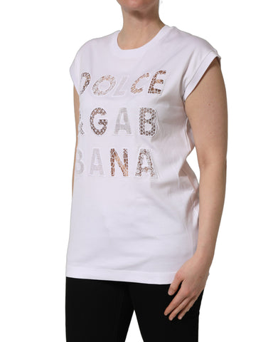 White Logo Round Neck Sleeveless T-shirt