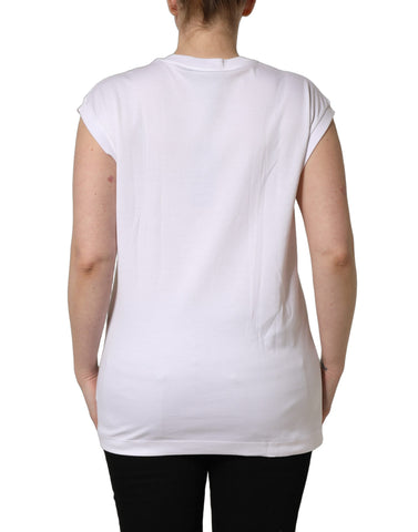 White Logo Round Neck Sleeveless T-shirt