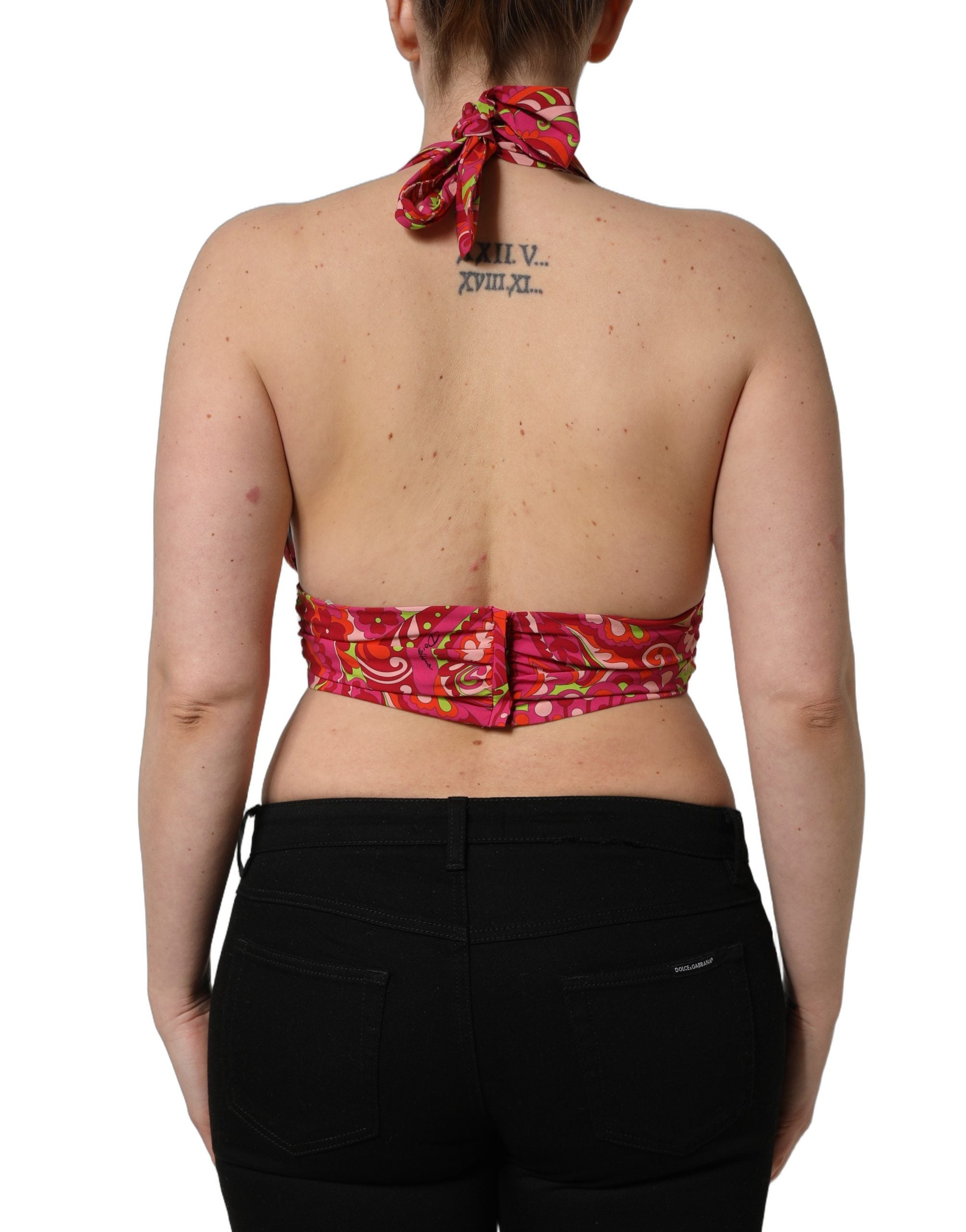 Red Paisley Silk Halter Neck Crop Tank Top