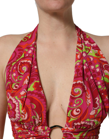 Red Paisley Silk Halter Neck Crop Tank Top