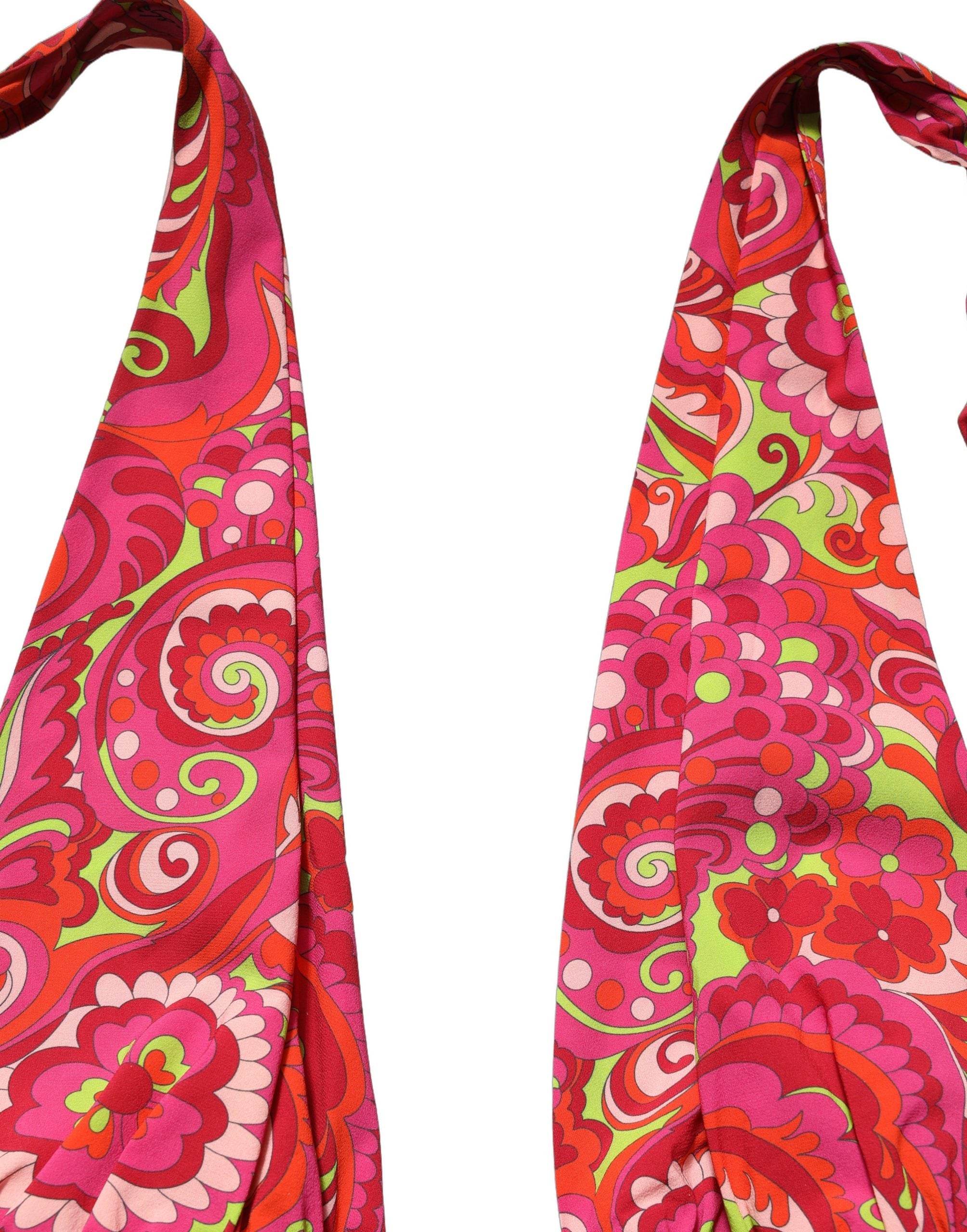 Red Paisley Silk Halter Neck Crop Tank Top