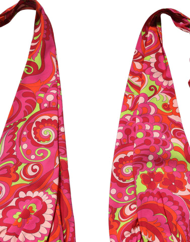Red Paisley Silk Halter Neck Crop Tank Top