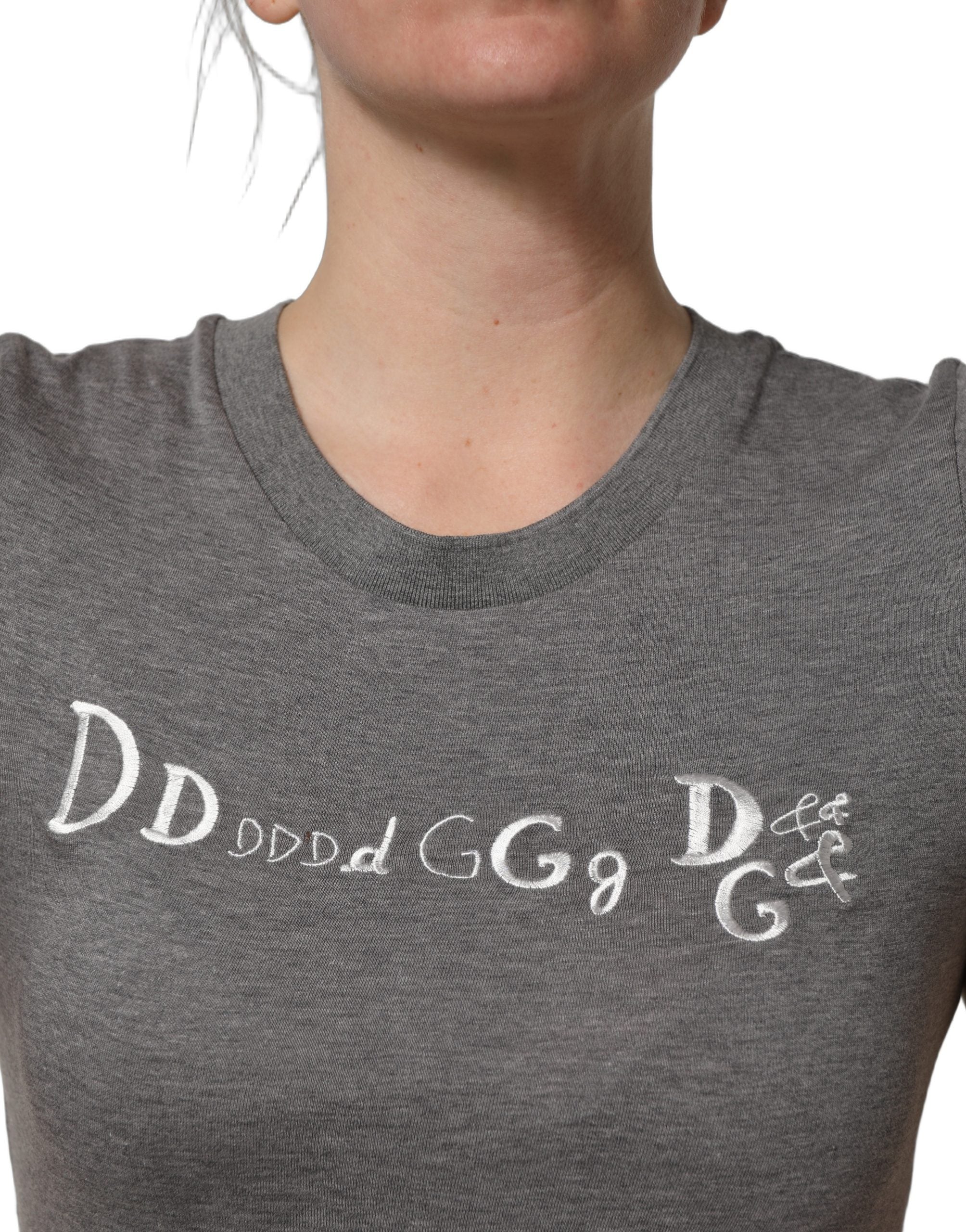 Gray Logo Embroidery Short Sleeve T-shirt