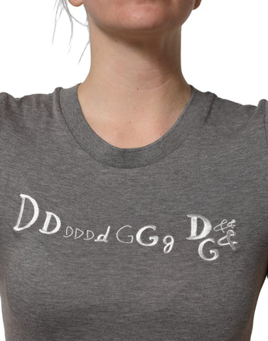 Gray Logo Embroidery Short Sleeve T-shirt