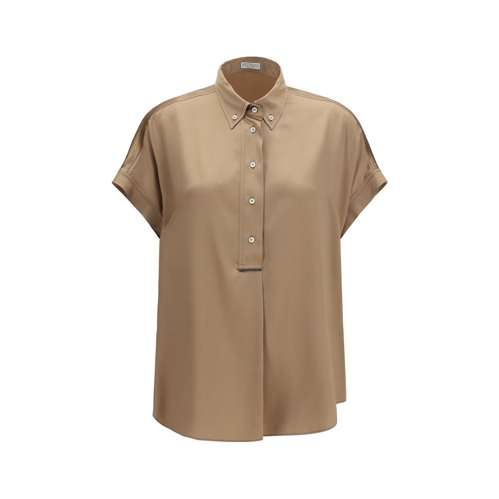 Beige Silk Shortsleeve Shirt