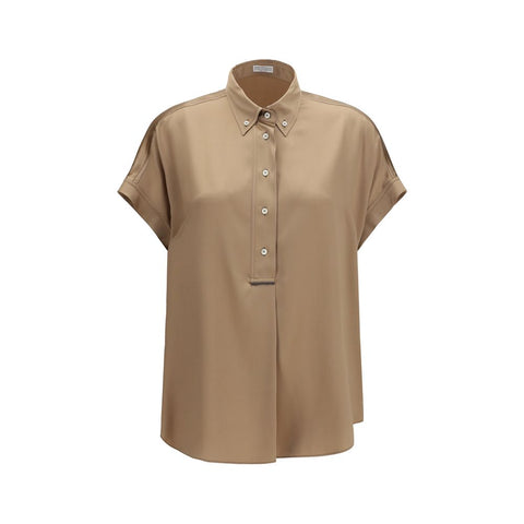 Beige Silk Shortsleeve Shirt