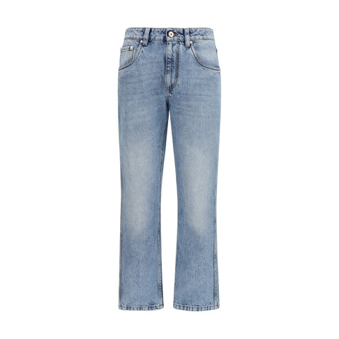 Blue Cotton Straight-Leg Jeans
