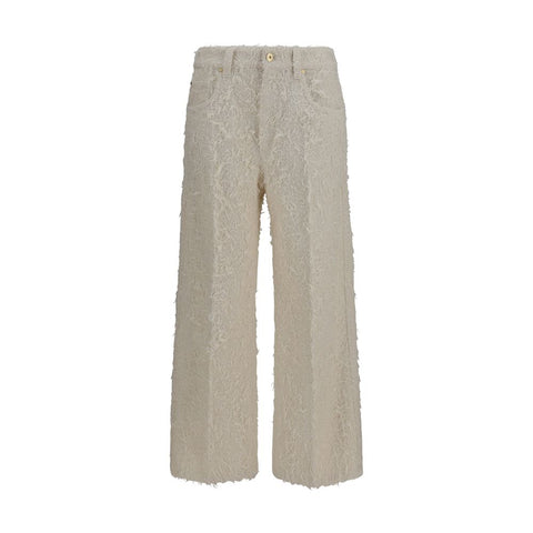 Beige Cotton Cropped Pants