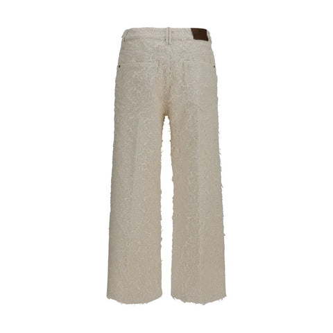 Beige Cotton Cropped Pants