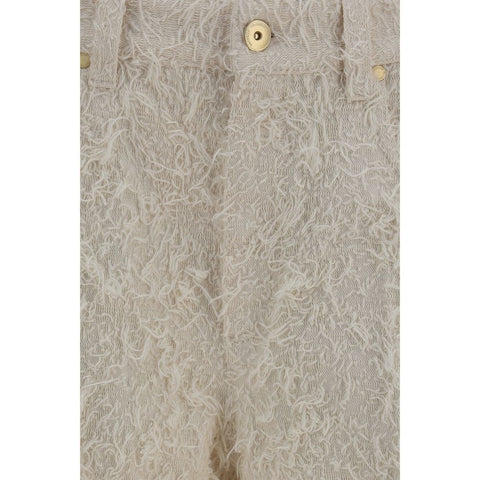 Beige Cotton Cropped Pants